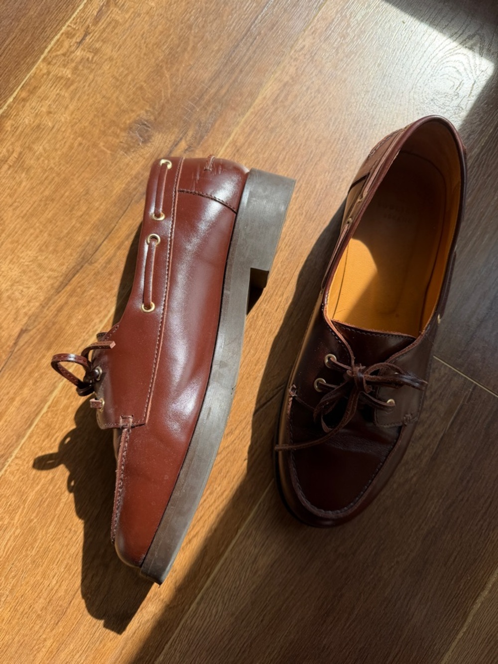 Sézane Brown Leather Lace-Up Boat Shoe Loafers - Picture 4 of 7